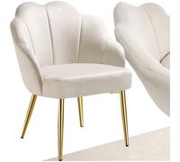 TecTake® Sillón de Cóctel, Acolchado, Tapizado de Terciopelo, Butaca con Diseño Curvado, Patas de Acero con Topes, Sillón de Lectura y Salón, Muebles Salón y Dormitorio - 1 sillón Crema/Oro