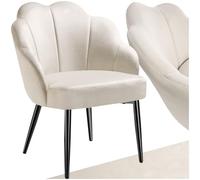 tectake® Sillón de Cóctel, Acolchado, Tapizado de Terciopelo, Butaca Salón con Diseño Curvado, Patas de Acero con Topes, Sillón de Lectura y Salón, Muebles Salón y Dormitorio - 1 sillón Crema/Negro