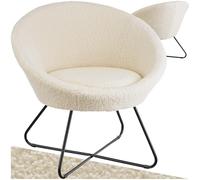 tectake® Sillón de Cóctel Redondo, Estilo Escandinavo, Respaldo Continuo, Acolchado con Espuma de Alta Densidad, Sillón Relax, Muebles de Salón, Butacas Dormitorio, Silla Tapizada - bouclé blanco roto