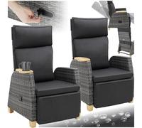 tectake® Sillón de Ratán con Cojín, Funda Repelente al Agua, Estructura de Aluminio, Silla Ratan, Silla Reclinable, Sofa Jardin, Sillas Terraza, Mueble Jardin Exterior, Sofa Exterior - Set de 2 Gris