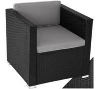 tectake® Sillón de Ratán y Acero con Reposabrazos, Mueble Jardín Exterior Resistente a la Intemperie, Sillón para Conjunto Jardín Exterior, con Cojines, Fundas Extraíbles, Fácil Montaje -negro