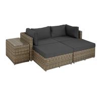 TecTake® Sillón Doble de Ratán y Bastidor en Aluminio, Conjunto Jardín 2 Sillones, 2 Taburetes, 1 Mesa, Mueble Jardín Exterior con Cojines 10 cm, Conjunto Terraza Resistente a la Intemperie -Natural
