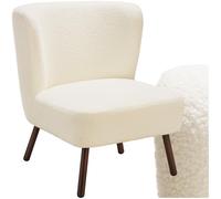 TecTake® Sillón Moderno, Sillón de Cocktail Tapizado Bouclé, Respaldo Curvado, Patas Acero, Protector Suelo, Sillones Dormitorio, Muebles Salon Modernos, Silla Comedor - Blanco