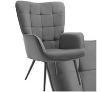 TecTake® Sillón Orejero Estilo Escandinavo, Butaca de Salón con Tapizado en Pana Fina, Sillón Lectura con Respaldo Ergonómico, Ideal Mueble de Salón, Topes en Patas, hasta 150kg - Antracita/Negro