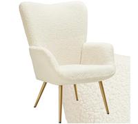 TecTake® Sillón Orejero Estilo Escandinavo, Butaca de Salón con Tapizado en Tejido Bouclé, Sillón Lectura con Respaldo Ergonómico, Ideal Mueble de Salón, Topes en Patas, hasta 150kg - Crema/Dorado
