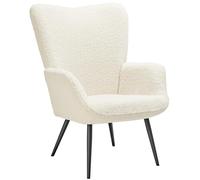 TecTake® Sillón Orejero Estilo Escandinavo, Butaca de Salón con Tapizado en Tejido Bouclé, Sillón Lectura con Respaldo Ergonómico, Ideal Mueble de Salón, Topes en Patas, hasta 150kg - Crema/Negro