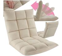 TecTake® Sillon Plegable Lectura, Silla de Suelo Ajustable para Tatami, Terciopelo, Respaldo Flexible en 14 Posiciones, Sofa Suelo de Estructura de Acero, Silla Yoga, cómodo cojin de Suelo - Beige