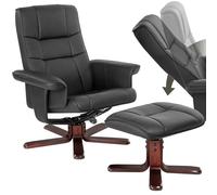 TecTake® sillón Relax reclinable con Taburete, Respaldo oscilante y 360° Giratorio, cómodo Acolchado con Funda de Cuero sintético, Ideal para salón, Dormitorio o Lectura - Negro/Marrón