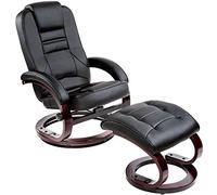 TecTake® sillón Relax Reclinable con Taburete, Respaldo Oscilante y 360° Giratorio, Cómodo Acolchado con Funda de Cuero Sintético, Ideal para Salón, Dormitorio o Lectura - Negro
