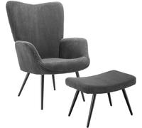 tectake® Sillón Orejero Estilo Escandinavo, Butaca de Salón con Taburete, Tapizado en Pana Ancha, Sillón Lectura con Respaldo Ergonómico, Mueble de Salón, Topes en Patas, Hasta 150kg - antracita/negro