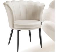 TecTake® Sillón Tapizado con Acolchado Grueso, Butaca Salón con Respaldo Curvado en Forma de Flor, Sillón de Lectura con Patas de Acero, Tapas Antideslizantes, Silla Oficina - Terciopelo, Crema/Negro