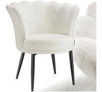 tectake® Sillón Tapizado con Acolchado Grueso, Butaca Salón con Respaldo Curvado en Forma de Flor, Sillón de Lectura, Patas de Acero, Tapas Antideslizantes, Silla Oficina - piel sintética, crema/negro
