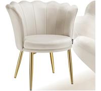 tectake® Sillón Tapizado con Acolchado Grueso, Butaca Salón con Respaldo Curvado en Forma de Flor, Sillón de Lectura con Patas de Acero, Tapas Antideslizantes, Silla Oficina - terciopelo, crema/dorado