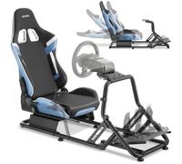 tectake® Simulador de Conduccion Estilo GT, Cockpit Simracing Ajustable Compatible con Logitech, Thrustmaster, Fanatec, Soporte Volante, Volante Ps5, Habitacion Gamer, Silla Gaming - Negro/Celeste