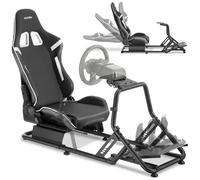 tectake® Simulador de Conduccion Estilo GT, Cockpit Simracing Ajustable Compatible con Logitech, Thrustmaster, Fanatec, Soporte Volante, Volante Ps5, Habitacion Gamer, Silla Gaming - Negro/Negro