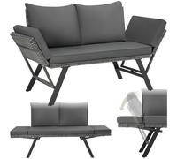 TecTake® Sofa Exterior terraza poliratán 2 en 1, Hamaca, Tumbona con Cojines Gruesos, Muebles terraza Exterior, Sofa Jardin Exterior, Sillon terraza - Gris