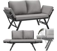 TecTake® Sofa Exterior terraza poliratán 2 en 1, Hamaca, Tumbona con Cojines Gruesos, Muebles terraza Exterior, Sofa Jardin Exterior, Sillon terraza - Gris Claro/Negro