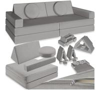 TecTake® sofá Modular para niños, 8 Piezas, apilable, Sillon Infantil con Fundas Desmontables, sofá Cama Plegable, Acolchado Grueso, Cama Infantil Plegable, sillón Cama - 120 cm Gris