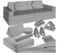 TecTake® sofá Modular para niños, 8 Piezas, apilable, Sillon Infantil con Fundas Desmontables, sofá Cama Plegable, Acolchado Grueso, Cama Infantil Plegable, sillón Cama - 160 cm Gris