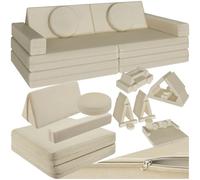 TecTake® sofá Modular para niños, 8 Piezas, apilable, Sillon Infantil con Fundas Desmontables, sofá Cama Plegable, Acolchado Grueso, Cama Infantil Plegable, sillón Cama - 160 cm Beige