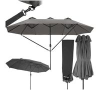 TecTake®, Sombrilla Doble Grande con Poste Estable, Revestimiento UV, Parasol Terraza Exterior, Mecanismo de Manivela, Protección Viento y Funda, Ideal como Parasol Jardin, Terraza y Playa - Gris