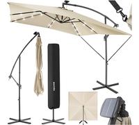 TecTake® Sombrilla Terraza Exterior con Iluminación Solar LED, Manivela Manual e Inclinación Ajustable para Playa y Jardín, Parasol Ø250cm con Funda Protectora - Beige