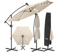 tectake® Sombrilla Terraza Exterior con Iluminacion Solar Led, Parasol Terraza Exterior y Jardin, Sombrillas Jardin Grandes Giratorio 360°, Doble Techo, Manivela, Inclinable - 3 x 3 m Beige