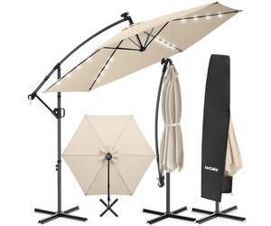 tectake® Sombrilla Terraza Exterior con Iluminacion Solar Led, Parasol Terraza Exterior y Jardin, Sombrillas Jardin Grandes Giratorio 360°, Doble Techo, Manivela, Inclinable - 3 x 3 m Beige