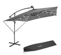 TecTake® Sombrilla Terraza Exterior con Iluminación Solar LED, Sombrilla Playa con Manivela Manual e Inclinación Ajustable, Sombrilla Jardín, Parasol Terraza, Ø250cm, con Funda Protectora - gris