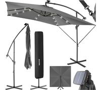 TecTake® Sombrilla Terraza Exterior con Iluminación Solar LED, Sombrilla Playa con Manivela Manual e Inclinación Ajustable, Sombrilla Jardín, Parasol Terraza, Ø250cm, con Funda Protectora - gris