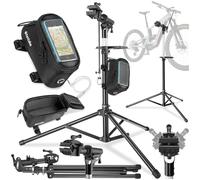 TecTake® Soporte Bicicletas Montaje Suelo Plegable, Altura Ajustable, Giratorio 360°, para Bicicleta Electrica y Bicicleta Montaña Adulto, con Bandeja Herramientas - 138 x 120 x 180 cm Tipo 1