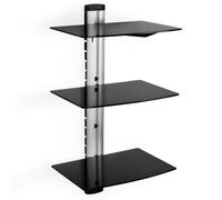 TecTake® Soporte Pared, Estantería Reproductor DVD, Reproductor VHS, Soporte Ps5 Pared, Montaje Rápido, Estructura Metálica Resistente, Guía Cables Integrada - 3 Estantes Negro/Plata