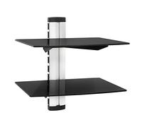 TecTake® Soporte Pared, Estantería Reproductor DVD, Reproductor VHS, Soporte Ps5 Pared, Montaje Rápido, Estructura Metálica Resistente, Guía Cables Integrada - 2 Estantes Negro/Plata