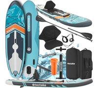 tectake® Tabla de Paddle Surf Hinchable, Incluye Remo 2 en 1, Asiento de Kayak, Bomba de Aire, Mochila de Transporte, Stand Up Paddle, Accesorios Paddle Surf, Padel Surf Hinchable - Naranja/Azul