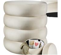 TecTake® Taburete Almacenaje Bouclé, Carga: 120 kg, Puff Almacenaje, Taburete Dormitorio, Reposapies Puff, Zapatero Entrada Recibidor, Asiento Acolchado, Ideal Salón Hogar - 42 x 47 cm Blanco/Crema