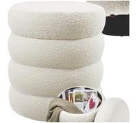 TecTake® Taburete Almacenaje Bouclé, Carga: 120 kg, MDF, Puff Almacenaje, Taburete Dormitorio, Reposapies Puff, Zapatero Entrada Recibidor, Asiento Acolchado, Ideal Salón Hogar - 42 x 47 cm Crema