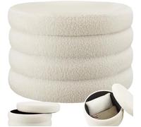 TecTake® Taburete Almacenaje Bouclé, Carga: 150 kg, MDF, Puff Almacenaje, Taburete Dormitorio, Reposapies Puff, Zapatero Entrada Recibidor, Asiento Acolchado, Ideal Salón - 67 x 42 cm Crema