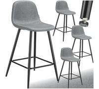 TecTake® Taburete Alto con Respaldo, Acolchado, Reposapiés, Tejido Fácil De Cuidar, Patas De Acero, Pies Antideslizantes, Altura Ajustable, Silla Cocina o Bar, Banqueta - 4 sillas Gris Oscuro/Negro