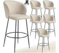 TecTake® Taburete Alto con Respaldo Acolchado, Silla Alta de Cocina con Reposapiés, Banqueta con Patas de Acero y Topes Antideslizantes, Silla de Bar, Taburete de Cocina - 6 sillas Crema/Negro