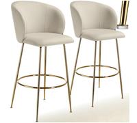 TecTake® Taburete Alto con Respaldo Acolchado, Silla Alta de Cocina con Reposapiés, Banqueta con Patas de Acero y Topes Antideslizantes, Silla de Bar, Taburete de Cocina - 2 sillas Crema/Oro