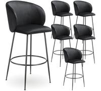 TecTake® Taburete Alto con Respaldo Acolchado, Silla Alta de Cocina con Reposapiés, Banqueta con Patas de Acero y Topes Antideslizantes, Silla de Bar, Taburete de Cocina - 6 sillas Negro/Negro