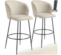 TecTake® Taburete Alto con Respaldo Acolchado, Silla Alta de Cocina con Reposapiés, Banqueta con Patas de Acero y Topes Antideslizantes, Silla de Bar, Taburete de Cocina - 2 sillas Crema/Negro