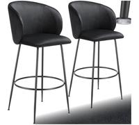 TecTake® Taburete Alto con Respaldo Acolchado, Silla Alta de Cocina con Reposapiés, Banqueta con Patas de Acero y Topes Antideslizantes, Silla de Bar, Taburete de Cocina - 2 sillas Negro/Negro