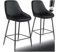 TecTake® Taburete Alto con Respaldo, Taburete Cocina con Reposapiés, Silla de Bar Alta, Patas de Acero. Topes Antideslizantes y Regulables, Montaje Rápido, Banqueta - 2 sillas Terciopelo, Negro/Negro