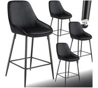 TecTake® Taburete Alto con Respaldo, Taburete Cocina con Reposapiés, Silla de Bar Alta, Patas de Acero. Topes Antideslizantes y Regulables, Montaje Rápido, Banqueta - 4 sillas Terciopelo, Negro/Negro
