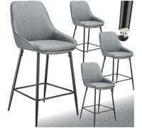 TecTake® Taburete Alto con Respaldo, Taburete Cocina con Reposapiés, Silla de Bar Alta, Patas de Acero, Topes Antideslizantes y Regulables, Montaje Rápido, Banqueta - 4 sillas Tejido, Gris/Negro