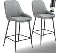TecTake® Taburete Alto con Respaldo, Taburete Cocina con Reposapiés, Silla de Bar Alta, Patas de Acero, Topes Antideslizantes y Regulables, Montaje Rápido, Banqueta - 2 sillas Tejido, Gris/Negro