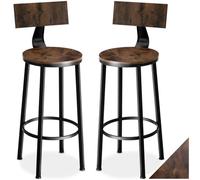 TecTake® Taburete con Respaldo, Taburete Alto Cocina con Estructura de Acero, Taburetes Madera para Isla Cocina Resistentes, Sillas de Comedor - Madera Industrial Oscura, Rústica