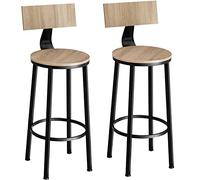 TecTake® Taburete con Respaldo, Taburete Alto Cocina con Estructura de Acero, Taburetes Madera para Isla Cocina Resistentes, Sillas de Comedor - Madera Industrial Clara, Roble Sonoma