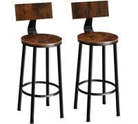 TecTake® Taburete con Respaldo, Taburete Alto Cocina con Estructura de Acero, Taburetes Madera para Isla Cocina Resistentes, Sillas de Comedor - Madera Industrial Oscura, Rústica